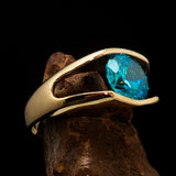 Smoothly crafted Men's Brass Solitaire Ring Blue Cubic Zirconia CZ - BikeRing4u