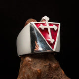 Excellent crafted Men's red Coptic Cross Ring - Sterling Silver - BikeRing4u