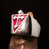 Excellent crafted Men's red Coptic Cross Ring - Sterling Silver - BikeRing4u