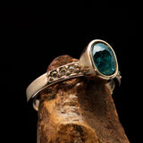Sterling Silver Solitaire Band Ring with oval Cut Blue Zircon and 6 CZ - Size 4.75 - BikeRing4u