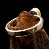 Sterling Silver Solitaire Band Ring with oval Cut Blue Zircon and 6 CZ - Size 4.75 - BikeRing4u