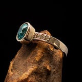 Sterling Silver Solitaire Band Ring with oval Cut Blue Zircon and 6 CZ - Size 4.75 - BikeRing4u