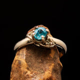 Sterling Silver Solitaire Band Ring with oval Cut Blue Zircon and 2 CZ - Size 6.5 - BikeRing4u