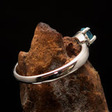 Sterling Silver Solitaire Band Ring with oval Cut Blue Zircon and 2 CZ - Size 6.5 - BikeRing4u