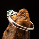 Sterling Silver Solitaire Band Ring with oval Cut Blue Zircon and 2 CZ - Size 6.5 - BikeRing4u