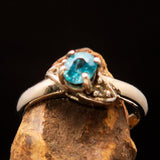 Sterling Silver Solitaire Band Ring with oval Cut Blue Zircon and 2 CZ - Size 6.5 - BikeRing4u