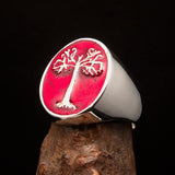 Excellent crafted Men's red oval Tree of Life Ring - Sterling Silver - BikeRing4u