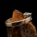 Sterling Silver Solitaire Band Ring with oval Cut Blue Zircon and 10 CZ - Size 5.5 - BikeRing4u