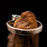 Sterling Silver Solitaire Band Ring with oval Cut Blue Zircon and 10 CZ - Size 5.5 - BikeRing4u