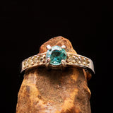 Sterling Silver Solitaire Band Ring with round Cut Blue Zircon and 8 CZ - Size 6 - BikeRing4u