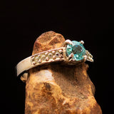 Sterling Silver Solitaire Band Ring with round Cut Blue Zircon and 8 CZ - Size 6 - BikeRing4u