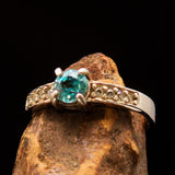Sterling Silver Solitaire Band Ring with round Cut Blue Zircon and 8 CZ - Size 6 - BikeRing4u