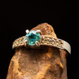 Sterling Silver Solitaire Band Ring with round Cut Blue Zircon and 8 CZ - Size 6 - BikeRing4u