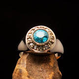 Sterling Silver Solitaire Band Ring with round Cut Blue Zircon and 13 CZ - Size 4.5 - BikeRing4u