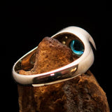 Sterling Silver Solitaire Band Ring with round Cut Blue Zircon and 13 CZ - Size 4.5 - BikeRing4u