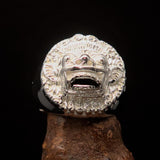 Excellent crafted shiny Men's Balinese God Ring Bali Barong - Sterling Silver - BikeRing4u