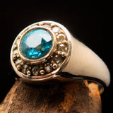 Sterling Silver Solitaire Band Ring with round Cut Blue Zircon and 13 CZ - Size 4.5 - BikeRing4u