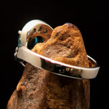 Sterling Silver Solitaire Band Ring with oval Cut Blue Zircon and 14 CZ - Size 5 - BikeRing4u