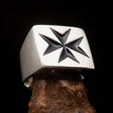 Nicely crafted Men's Knight Ring black Maltese Cross - Sterling Silver - BikeRing4u