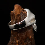 Excellent crafted Men's Communist Skull Ring Black Hammer Sickle - Sterling Silver - BikeRing4u