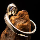 Sterling Silver Solitaire Ring with oval shaped Ceylon Moonstone and 15 CZ - BikeRing4u