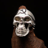 Excellent crafted Men's Communist Skull Ring Black Hammer Sickle - Sterling Silver - BikeRing4u