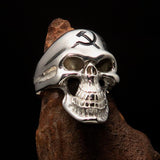 Excellent crafted Men's Communist Skull Ring Black Hammer Sickle - Sterling Silver - BikeRing4u