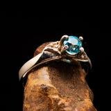 Sterling Silver Solitaire Band Ring with oval Cut Blue Zircon and 2 CZ - Size 5.75 - BikeRing4u