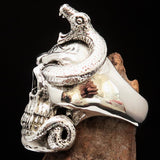 Excellent crafted Men's Biker Ring Dead Outlaw Skull Snake Sterling Silver 925 - BikeRing4u