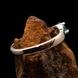 Sterling Silver Solitaire Band Ring with oval Cut Blue Zircon and 2 CZ - Size 5.75 - BikeRing4u