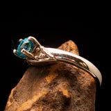Sterling Silver Solitaire Band Ring with oval Cut Blue Zircon and 2 CZ - Size 5.75 - BikeRing4u