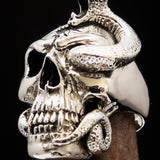Excellent crafted Men's Biker Ring Dead Outlaw Skull Snake Sterling Silver 925 - BikeRing4u