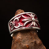Nicely crafted domed Men's Fleur de Lis Ring red - Sterling Silver - BikeRing4u