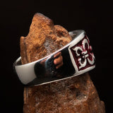 Nicely crafted domed Men's Fleur de Lis Ring red - Sterling Silver - BikeRing4u
