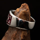 Nicely crafted domed Men's Fleur de Lis Ring red - Sterling Silver - BikeRing4u