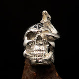Excellent crafted Men's black 1% Snake Skull Outlaw Ring - Sterling Silver - BikeRing4u