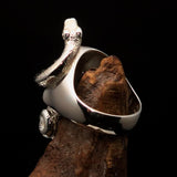 Excellent crafted Men's black 1% Snake Skull Outlaw Ring - Sterling Silver - BikeRing4u
