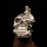 Excellent crafted Men's black 1% Snake Skull Outlaw Ring - Sterling Silver - BikeRing4u