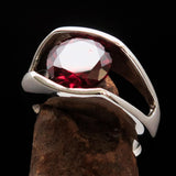 Smoothly crafted Sterling Silver Men's Solitaire Ring Red Cubic Zirconia CZ - BikeRing4u