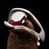 Smoothly crafted Sterling Silver Men's Solitaire Ring Red Cubic Zirconia CZ - BikeRing4u