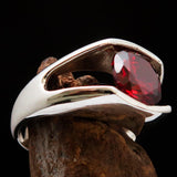 Smoothly crafted Sterling Silver Men's Solitaire Ring Red Cubic Zirconia CZ - BikeRing4u