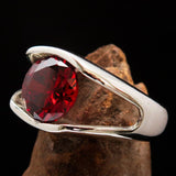 Smoothly crafted Sterling Silver Men's Solitaire Ring Red Cubic Zirconia CZ - BikeRing4u