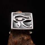 Excellent crafted Men's Ring All seeing Udjat Eye of Ra Black - Sterling Silver - BikeRing4u