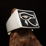 Excellent crafted Men's Ring All seeing Udjat Eye of Ra Black - Sterling Silver - BikeRing4u