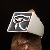Excellent crafted Men's Ring All seeing Udjat Eye of Ra Black - Sterling Silver - BikeRing4u