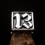 Excellent crafted Men's black lucky Number 13 Ring - Sterling Silver - BikeRing4u