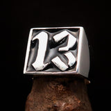 Excellent crafted Men's black lucky Number 13 Ring - Sterling Silver - BikeRing4u
