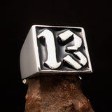 Excellent crafted Men's black lucky Number 13 Ring - Sterling Silver - BikeRing4u