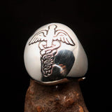 Excellent crafted Men's Black Medical Doctor Seal Ring - Sterling Silver - BikeRing4u