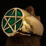 Excellent crafted Men's Pinky Ring Green Pentagram - Solid Brass - BikeRing4u
